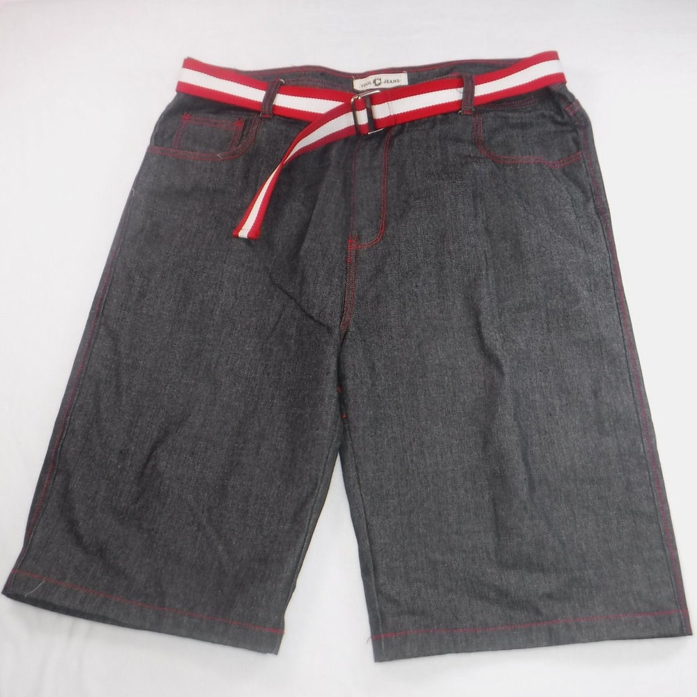 Tool Jeans Mens 42 Dark Wash Denim Shorts Red Contrast Stitching With Belt
